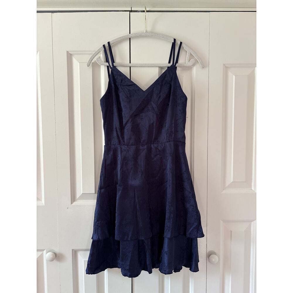 Navy Blue Floral Jacquard Sleeveless Dress S - Picture 2 of 10